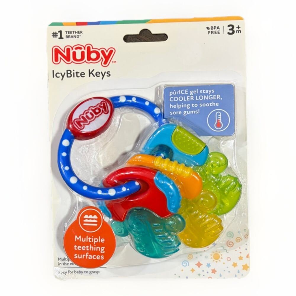 Nuby IcyBite Keys Baby Teether Cooling Gel BPA Free Multi Surface Gum Toy 3+ NEW